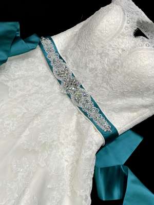 Аксессуары для невесты Пояса, Артикул: Пояс к свадебному платью атлас с декором бирюза