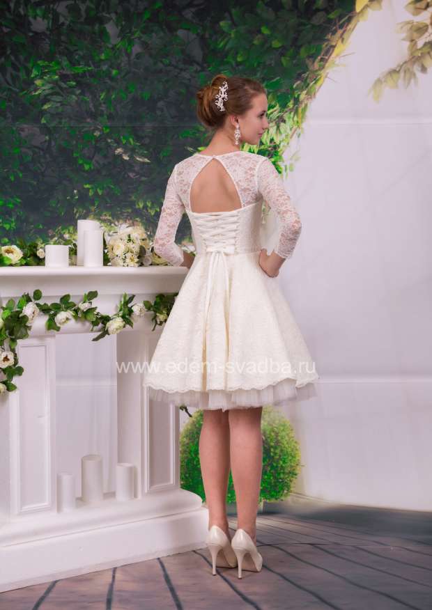 Свадебное платье  8617 Полина гипюр 3/4 рукав юбка атлас (вечер) 2