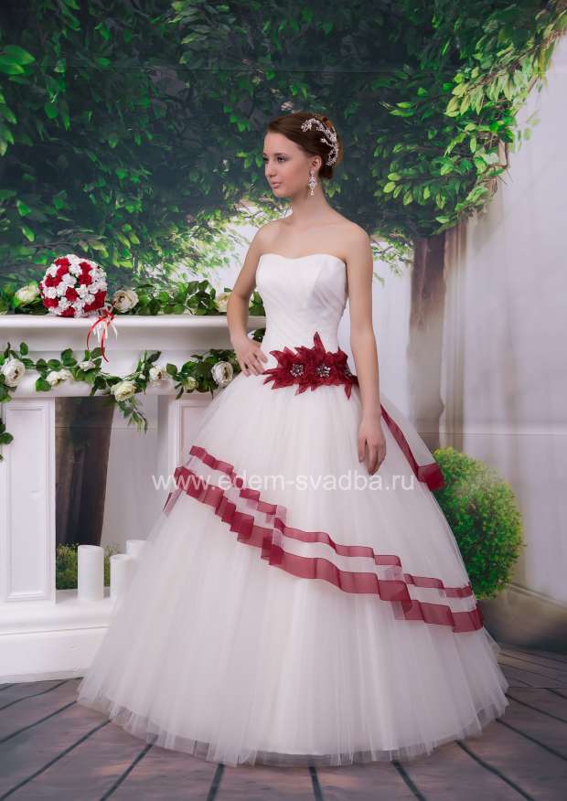 Свадебное платье  Кармен борд. лента Мария 1