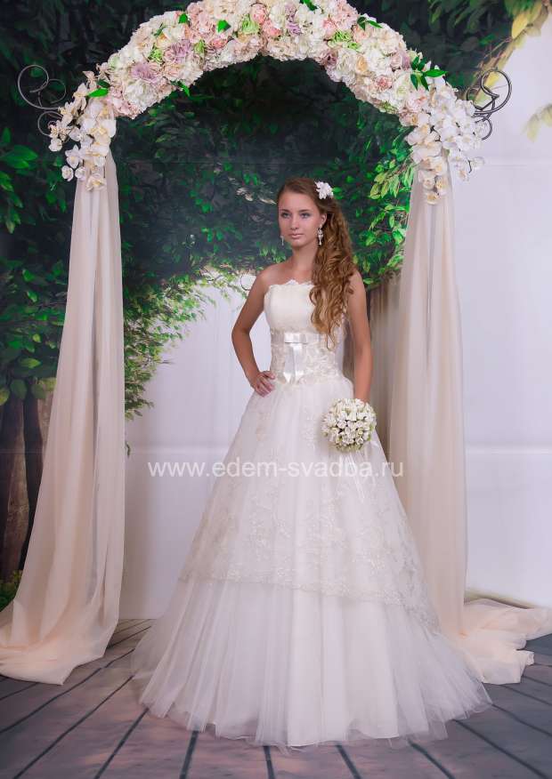Свадебное платье  Анжелика арт.225/V гипюр жемчужина 1
