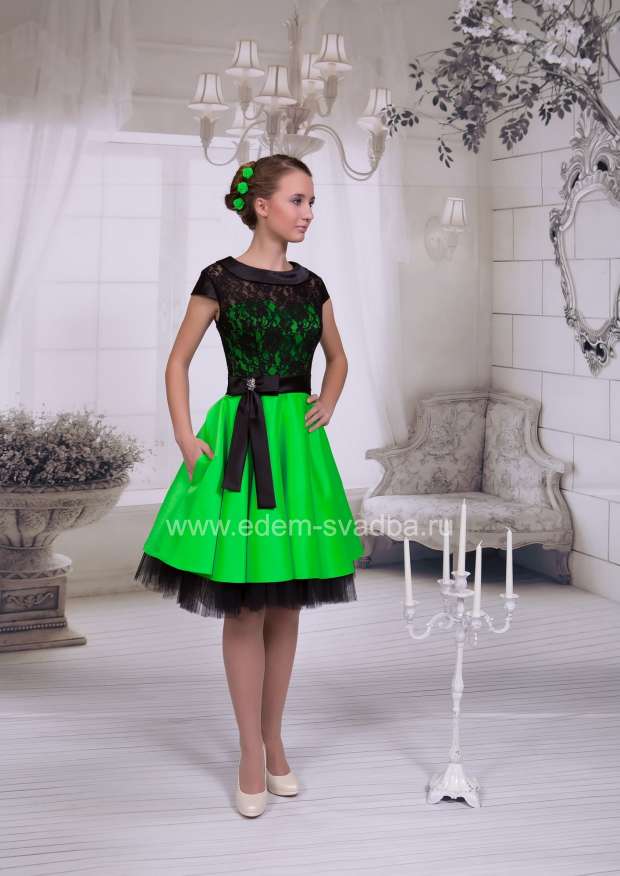 Вечернее платье  Полина-пачка воротник салатово-черный 1