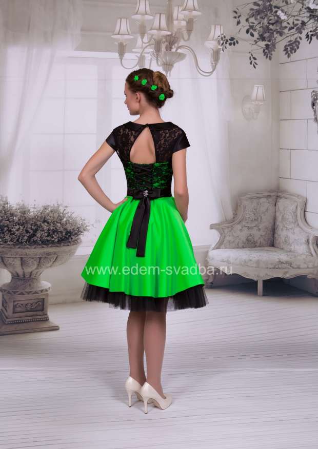 Вечернее платье  Полина-пачка воротник салатово-черный 2