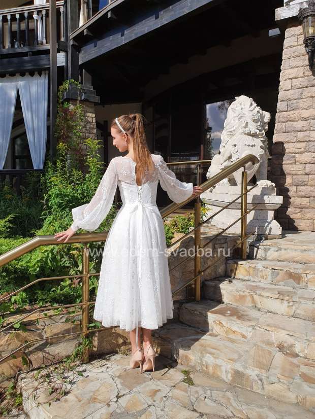 Свадебные платья Короткие, Артикул: Флора миди длинный рукав