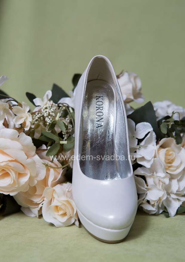 Аксессуар для невесты KORONA Свадебные туфли на утолщенной платформе и высоком каблуке P1168-E1917 бело-серебристые 2