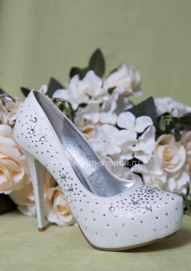 Аксессуар для невесты KORONA Свадебные туфли-лабутены P963-E2304-1 серебристая парча со стразами 1