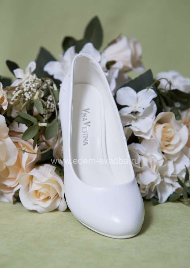 Аксессуар для невесты VINA VESTINA Свадебные туфли на среднем утолщенном каблуке F02-Q242-1 белые 2