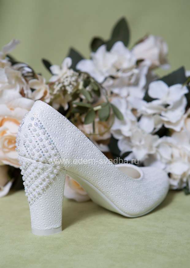 Аксессуар для невесты VINA VESTINA Свадебные туфли на среднем утолщенном каблуке F02-G259 белый перламутр 1