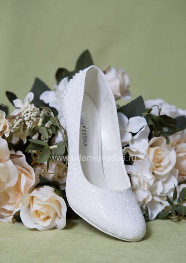 Аксессуар для невесты VINA VESTINA Свадебные туфли на среднем утолщенном каблуке F02-G259 белый перламутр 2