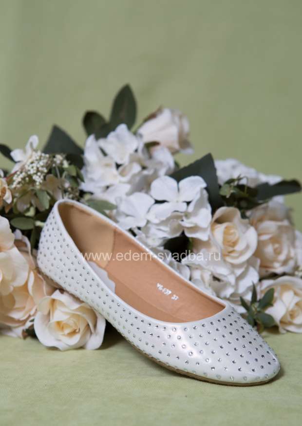 Аксессуар для невесты KORONA Свадебные туфли-балетки Y6-807 бело-серебристые 1
