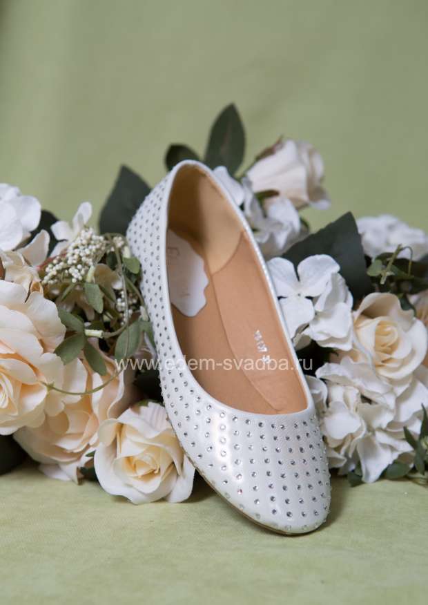 Аксессуар для невесты KORONA Свадебные туфли-балетки Y6-807 бело-серебристые 2