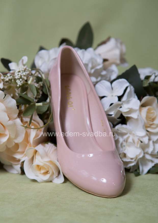 Аксессуар для невесты LANG QI Свадебные туфли на невысоком каблуке G-008 пудровые(лак) 2
