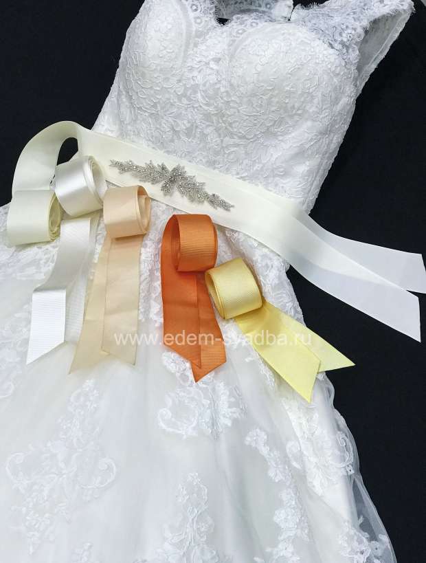 Аксессуар для невесты  Пояс из репсовой ленты с декором молоко айвори персик лимонный апельсиновый 1