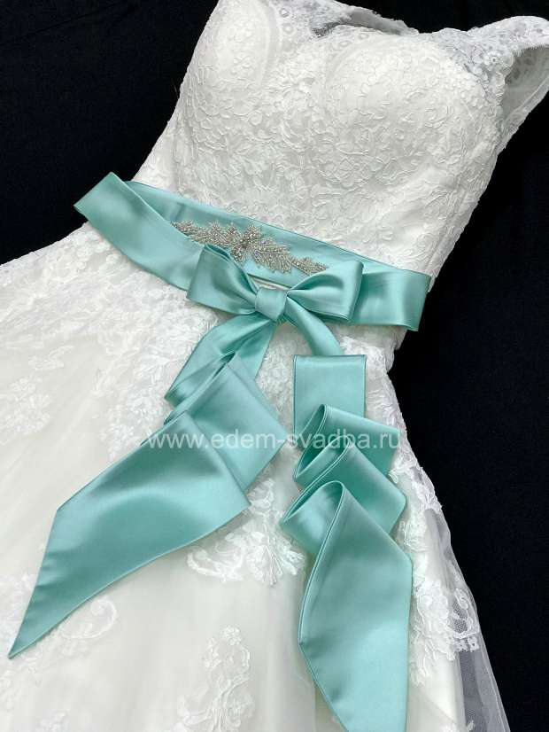 Аксессуар для невесты  Пояс атласный для свадебного платья тиффани с декором 1
