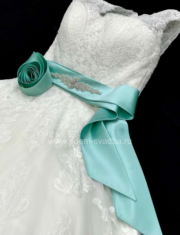 Аксессуар для невесты  Пояс атласный для свадебного платья тиффани с декором 2
