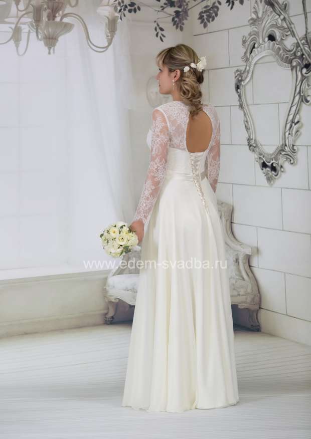 Свадебное платье  6686 креп шифон шантилье длинный рукав 2