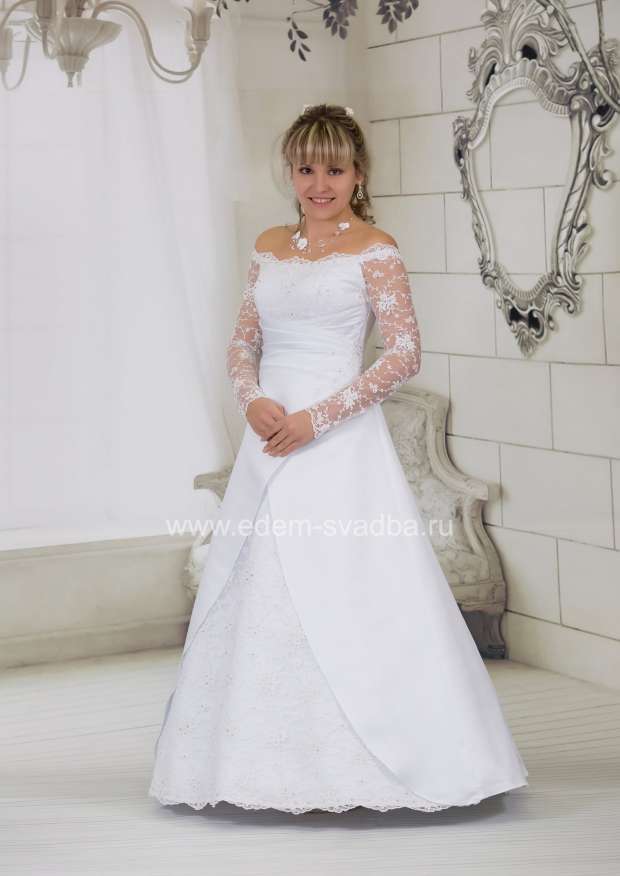 Свадебное платье  6609 двустор. драпировка длинный рукав 1