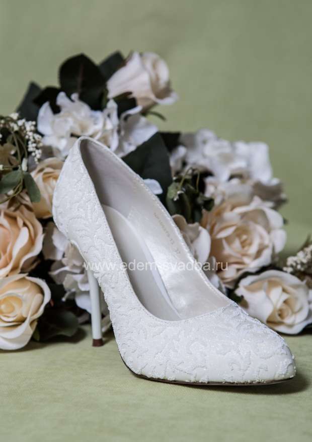 Аксессуар для невесты BLOSSEM Свадебные туфли-лодочки на высокой шпильке и скрытой платформе NP105279-13 молочные с обсыпкой 1