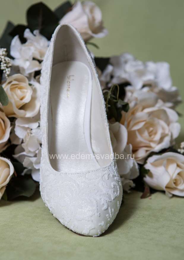 Аксессуар для невесты BLOSSEM Свадебные туфли-лодочки на высокой шпильке и скрытой платформе NP105279-13 молочные с обсыпкой 2