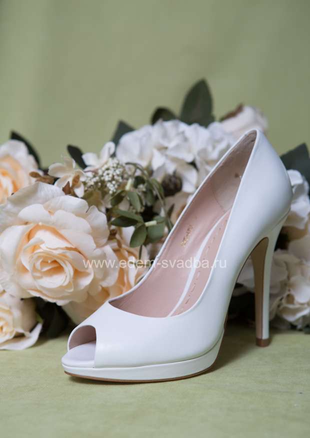 Аксессуар для невесты Elena Chezelle Свадебные туфли с открытым мысом на платформе и высоком каблуке E075-A352 белые 1