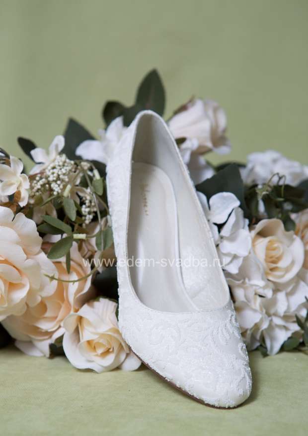 Аксессуар для невесты BLOSSEM Туфли свадебные на невысоком каблуке NB070075-29F молочные с обсыпкой 2