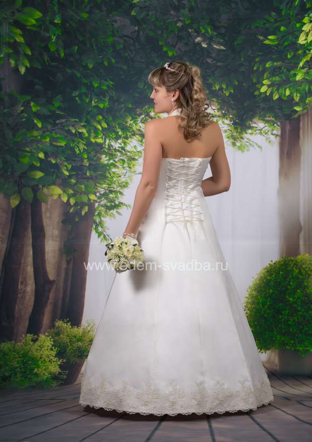 Свадебное платье  3481 Американка одностор. драпировка жемчужное кружево "перемычка" 2