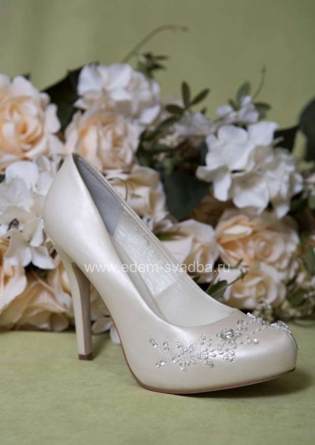 Аксессуар для невесты BLOSSEM Свадебные туфли на высоком каблуке со скрытой платформой NP100062-149 (бисер, пайетки)бежевые 2