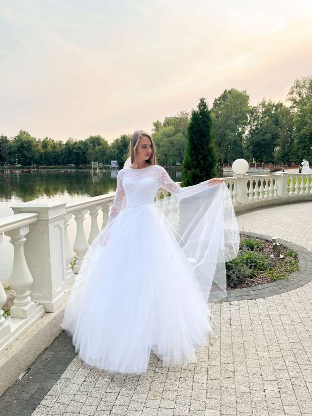 Свадебное платье  Шантилье длинный рукав 1