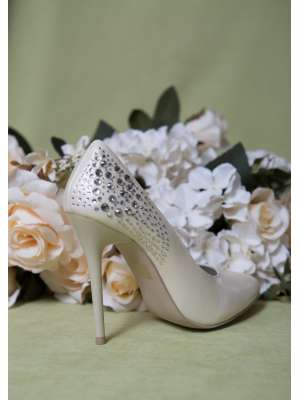 Аксессуары для невесты Свадебные туфли, Артикул: Туфли-лодочки на высоком каблуке со стразовым декором EV12004 бежевые