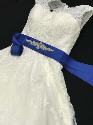 Аксессуары для невесты Пояса, Артикул: Пояс из репсовой ленты с декором синий